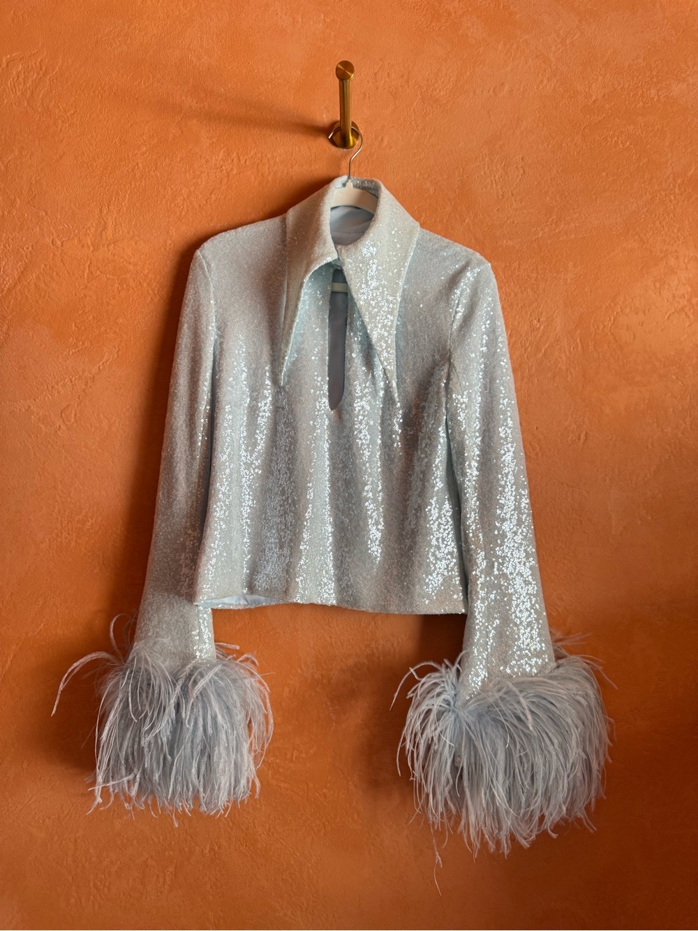 16Arlington Michelle Sequin Feather Trim Top UK 8 Designer